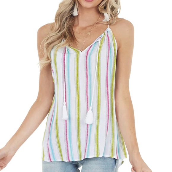 NEW Multicolor Striped Tank Top With Keyhole - Picture 9 of 9